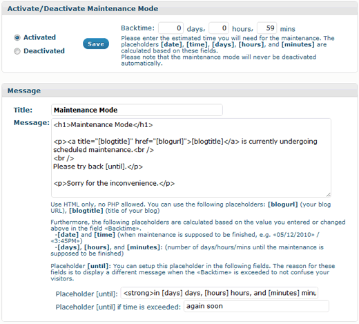 Maintenance Mode Plugin for WordPress - Setting